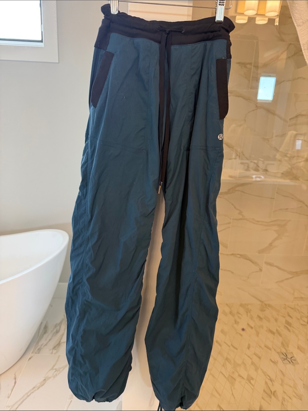 Women’s Dark Teal Drawstring Jogger Pants with Black Waistband